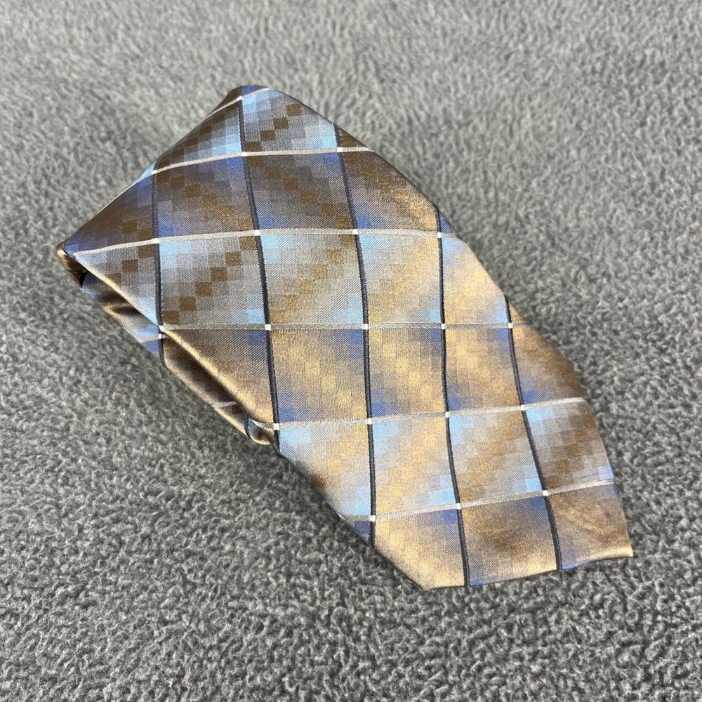 Pronto Uomo Silk Tie Mens Bronze Blue Diamond Geometric Formal Business Necktie